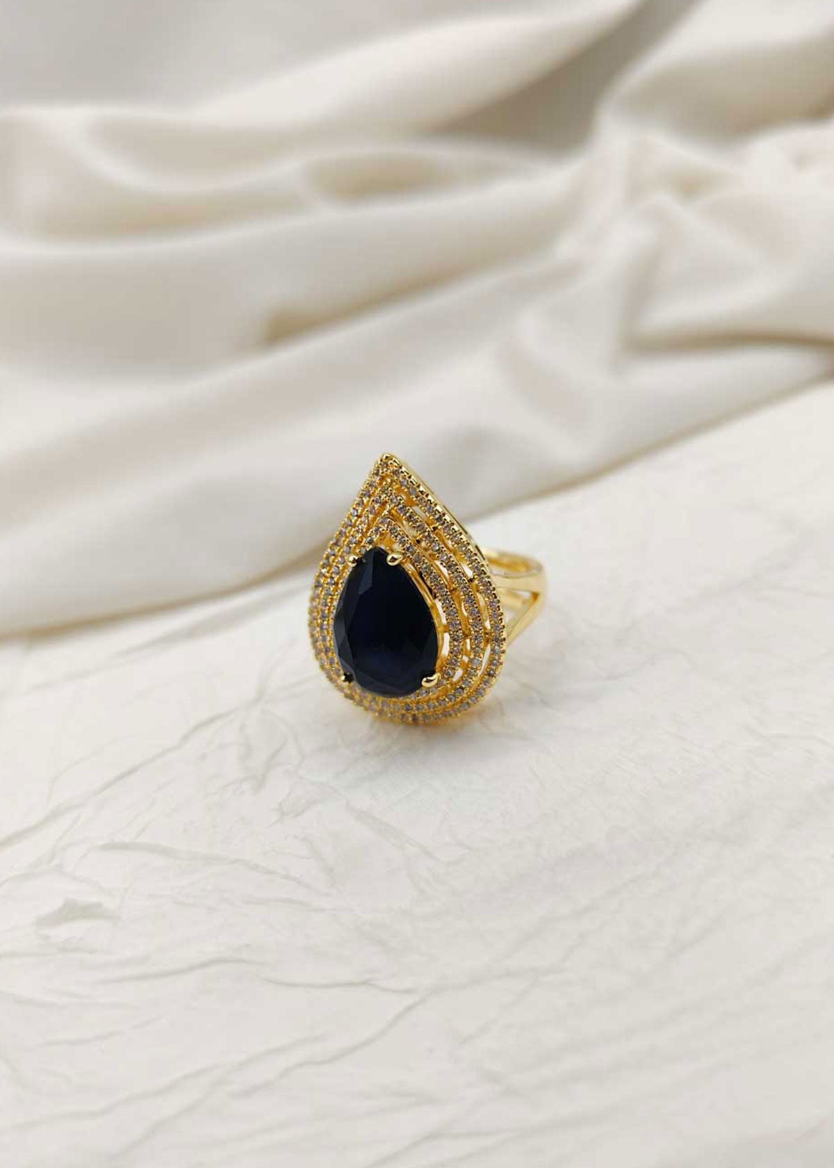 Cubic Zircon Gold Plated Women's Adjustable Big Finger Ring