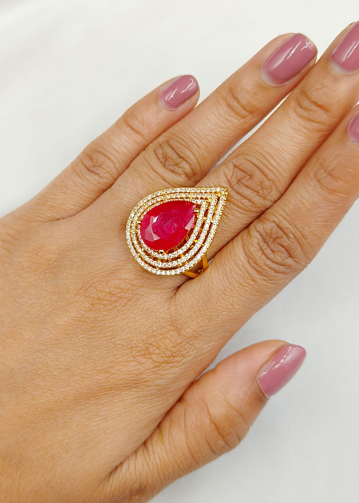 Cubic Zircon Gold Plated Women's Adjustable Big Finger Ring