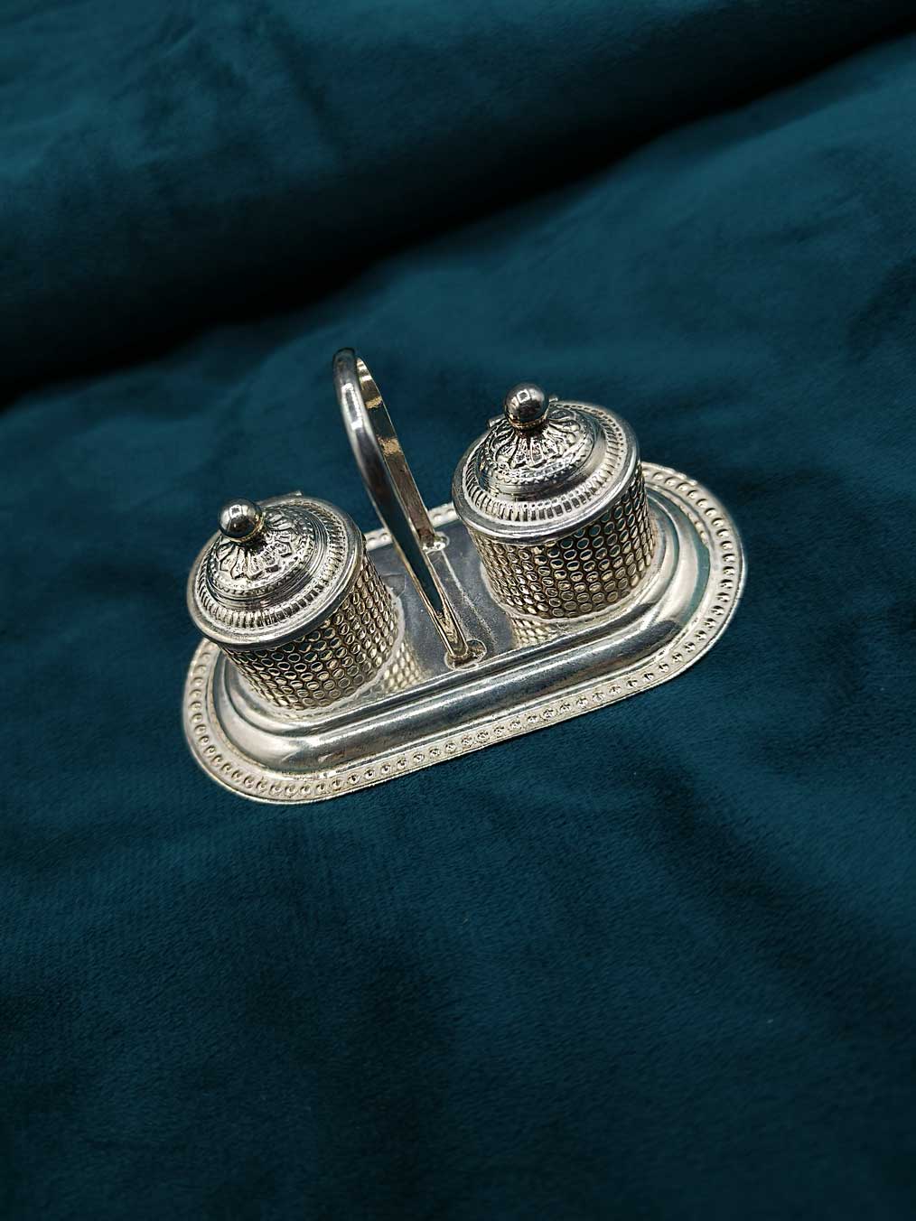 92.5 Sterling Silver Double Tray Style Kumkum Box / Sindoor Box