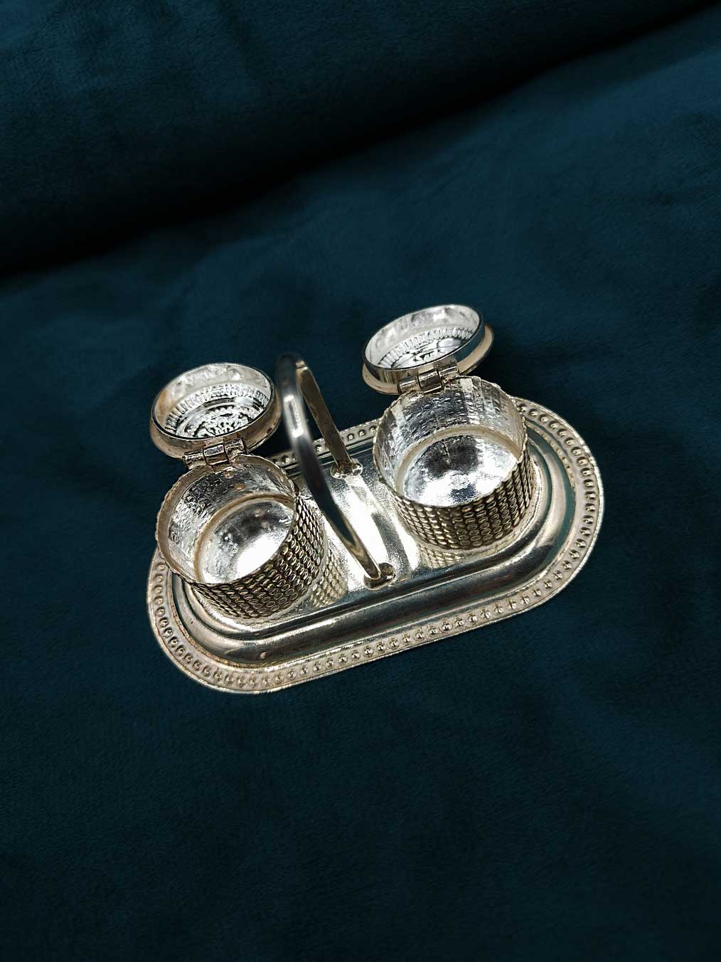 92.5 Sterling Silver Double Tray Style Kumkum Box / Sindoor Box