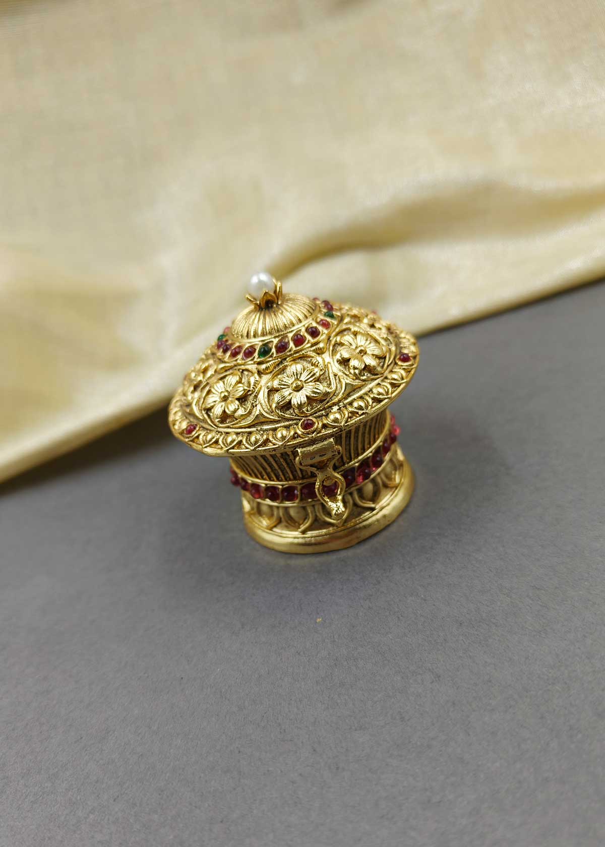 Flower Design Gold Plated Kumkum Box / Sindoor Box