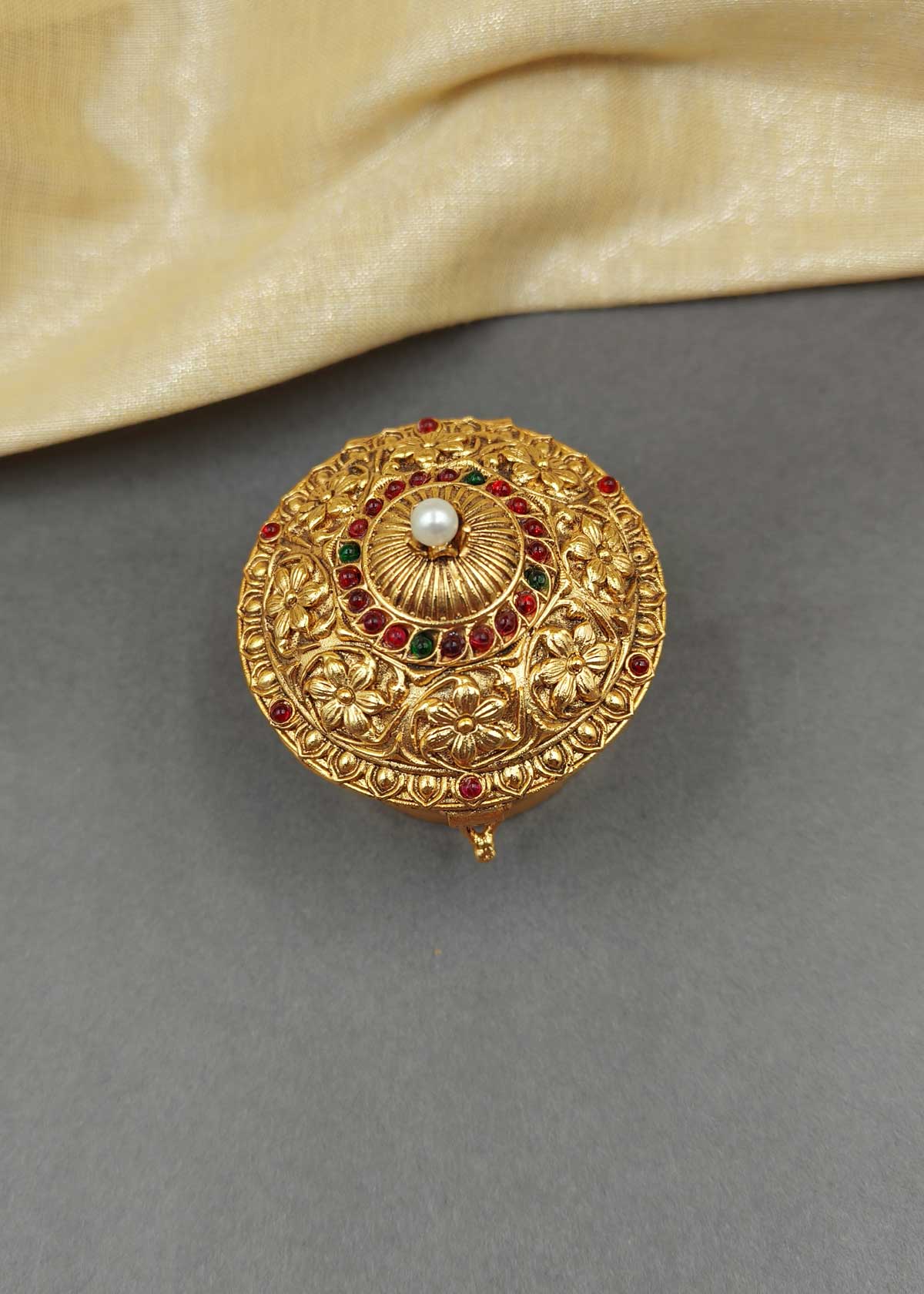 Flower Design Gold Plated Kumkum Box / Sindoor Box