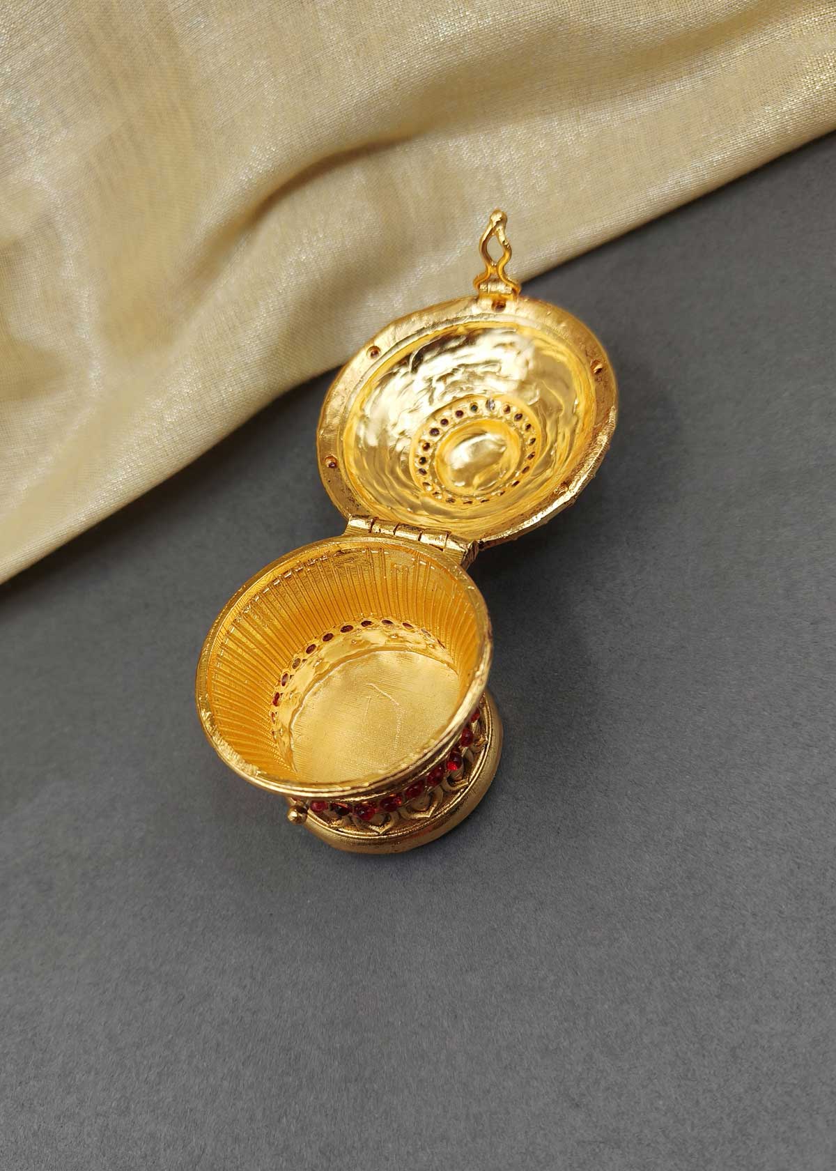 Flower Design Gold Plated Kumkum Box / Sindoor Box