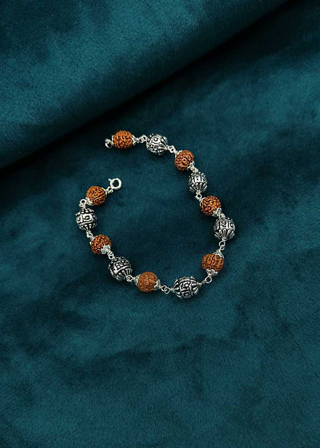 92.5 Sterling Silver Om Namah Shivaya Design Rudraksha Unisex Loose Bracelet