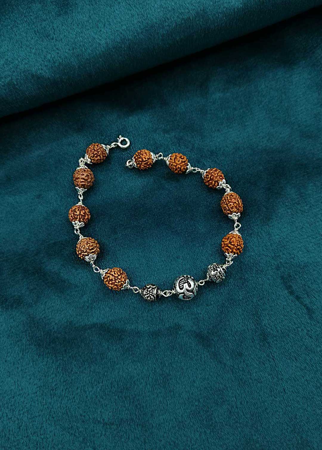 92.5 Sterling Silver Om Design Rudraksha Unisex Loose Bracelet