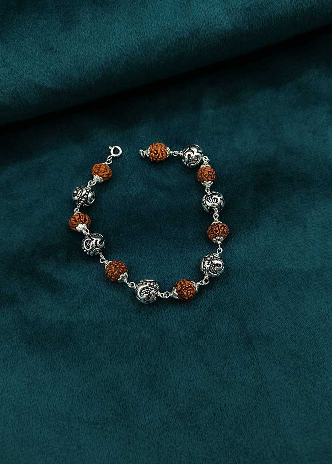 92.5 Sterling Silver Overall Om Design Rudraksha Unisex Loose Bracelet