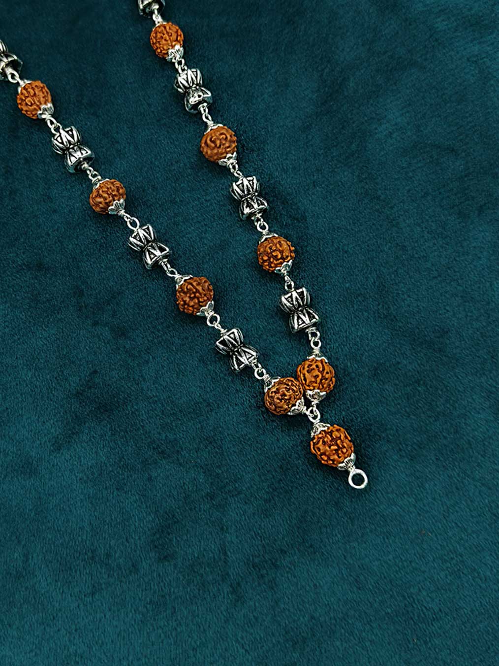 92.5 Sterling Silver Shiv Dumroo Design Rudraksha Unisex Mala