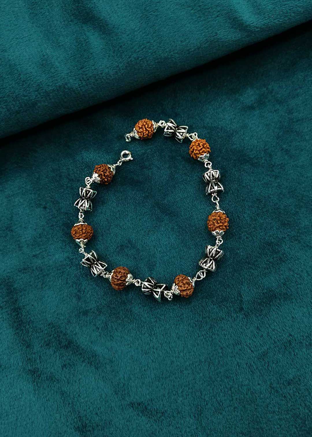 92.5 Sterling Silver Shiv Dumroo Design Rudraksha Unisex Loose Bracelet