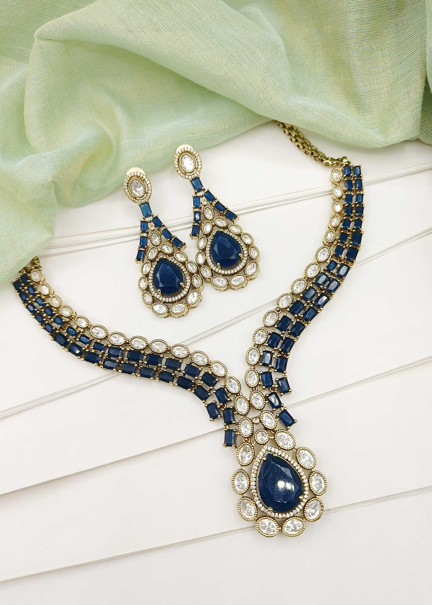 Cubic Zircon With Kundan Stone Traditional Necklace Set