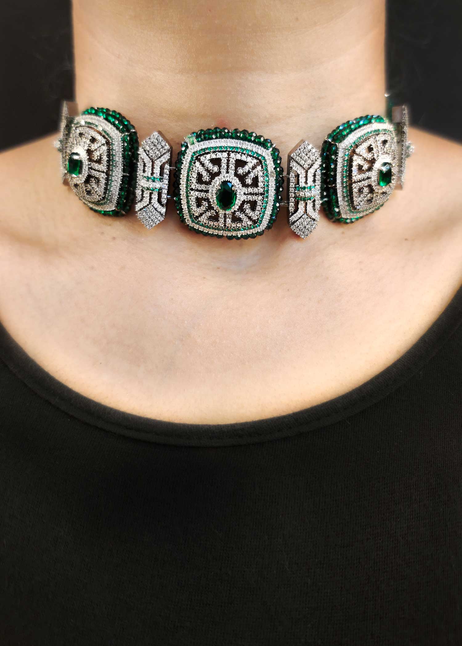 Cubic Zircon Emerald Stone Choker Set