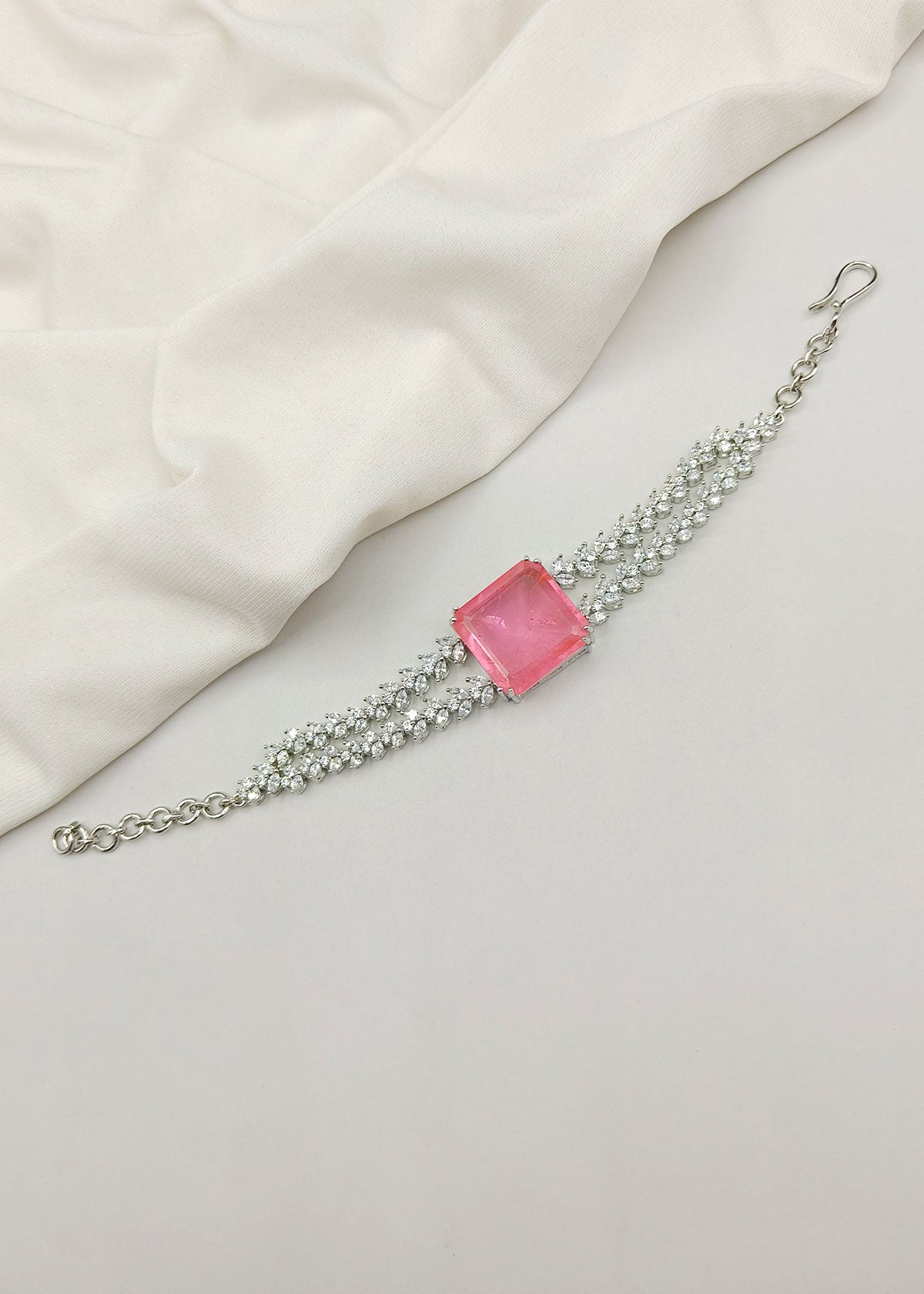 Cubic Zircon Double Layer Big Square Stone Loose Bracelet