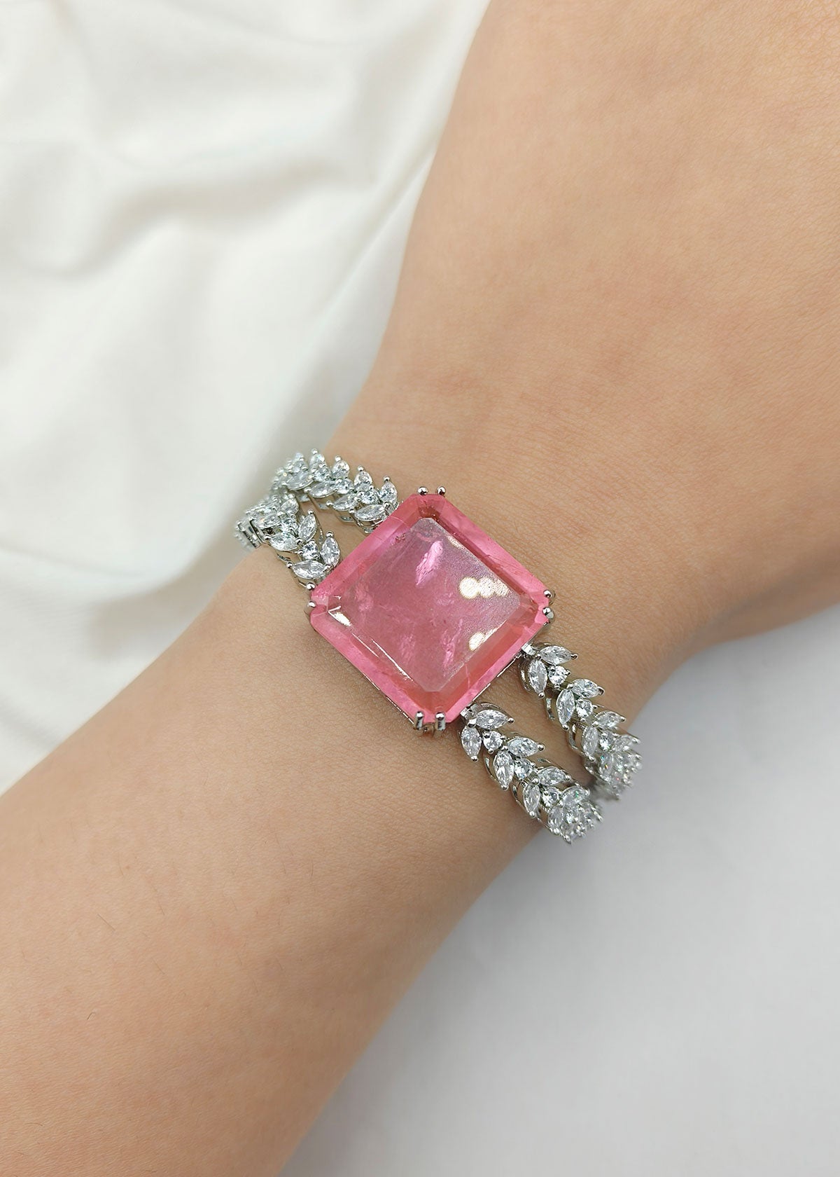 Cubic Zircon Double Layer Big Square Stone Loose Bracelet