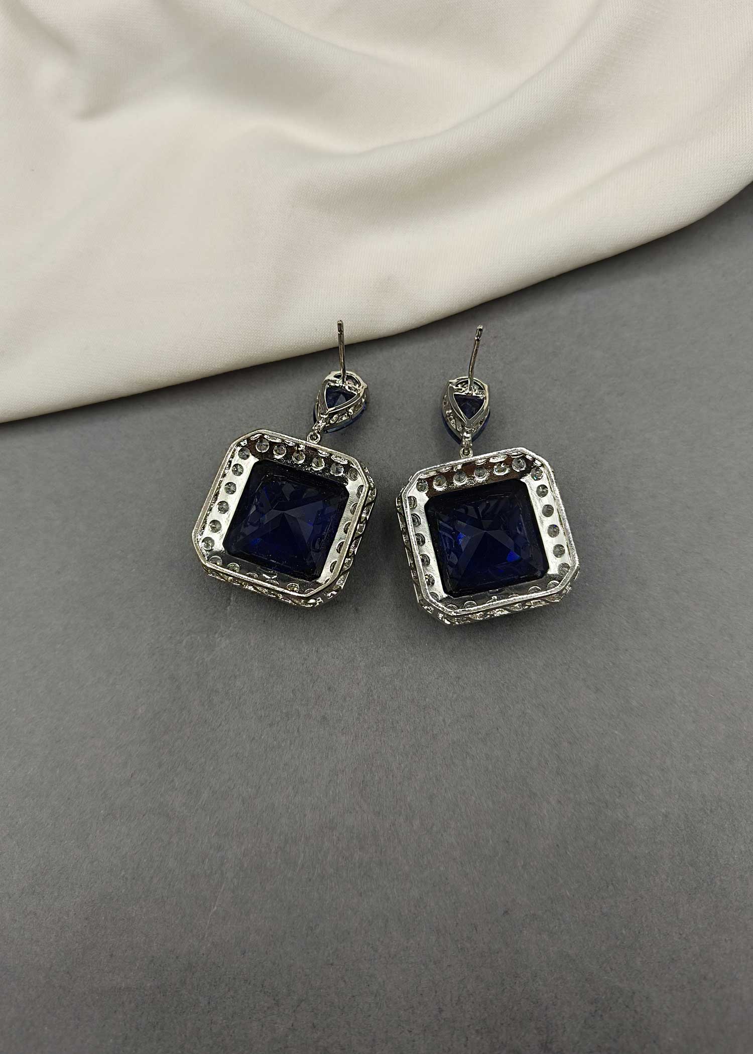 Cubic Zircon Big Sapphire Square Shape Stone Earring