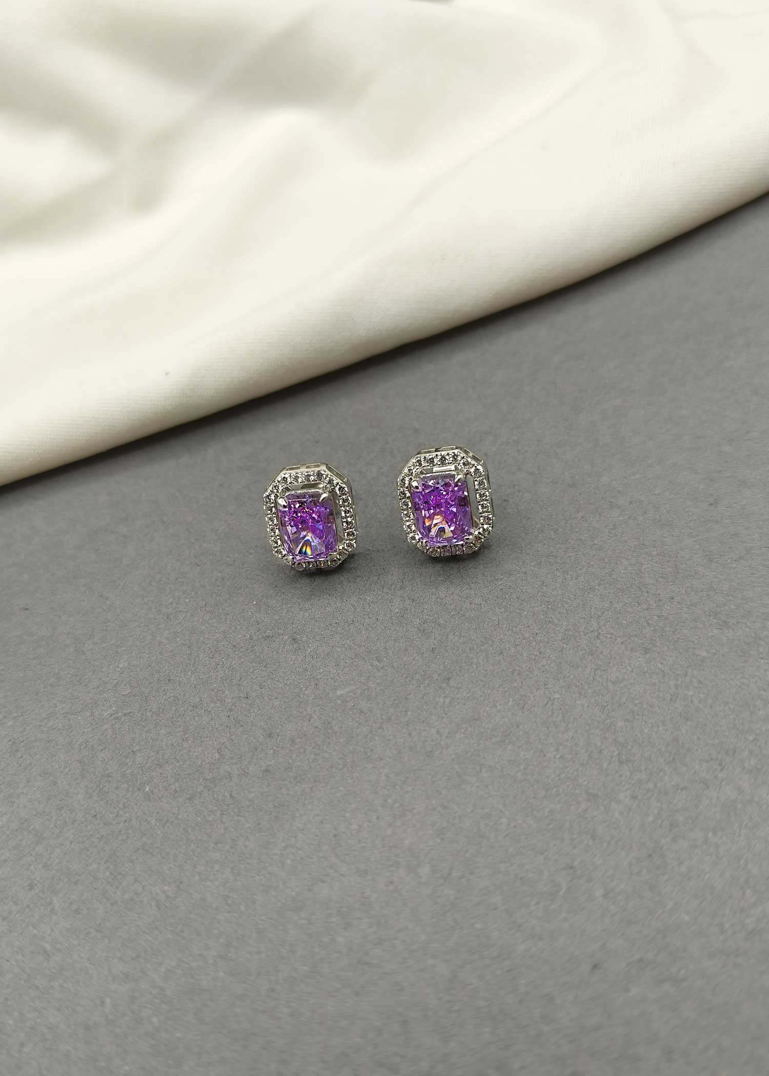 92.5 Sterling Silver Small Square Shape Stud Earring