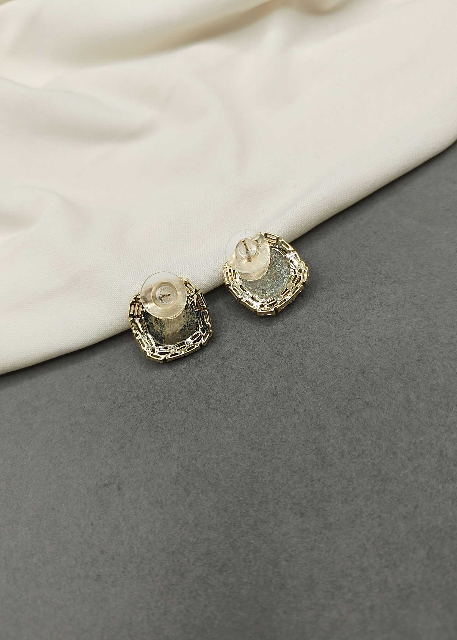 Square Shape Pearl Stud Small Earring