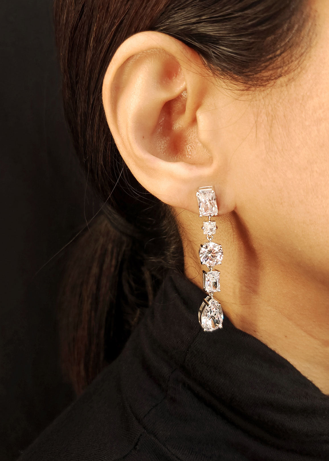 92.5 Sterling Silver Cubic Zircon Crystal Dangle Earring