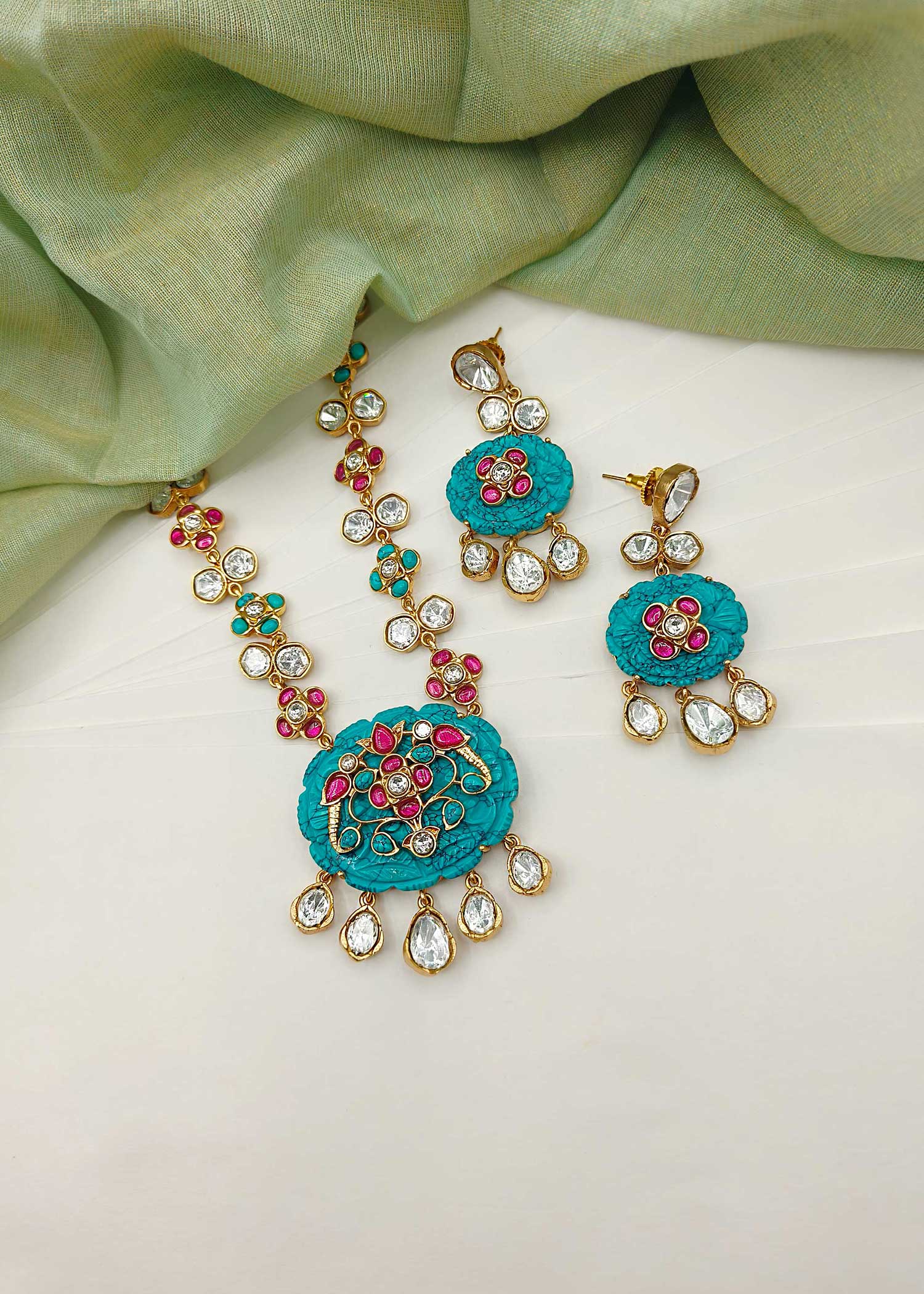 Unique Design Kundan Stone Long Necklace Set