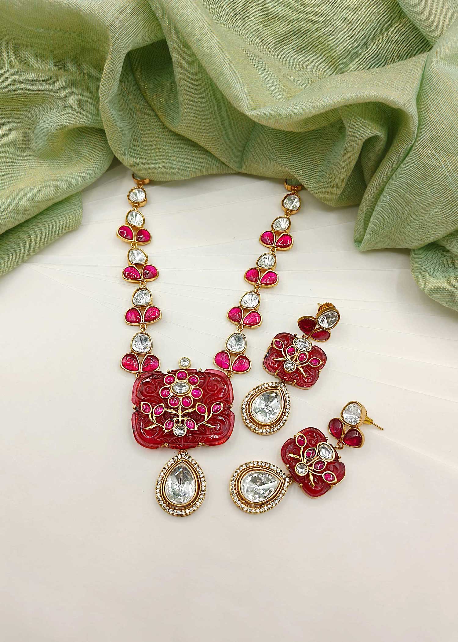 Unique Design Colourful Kundan Stone Long Necklace Set