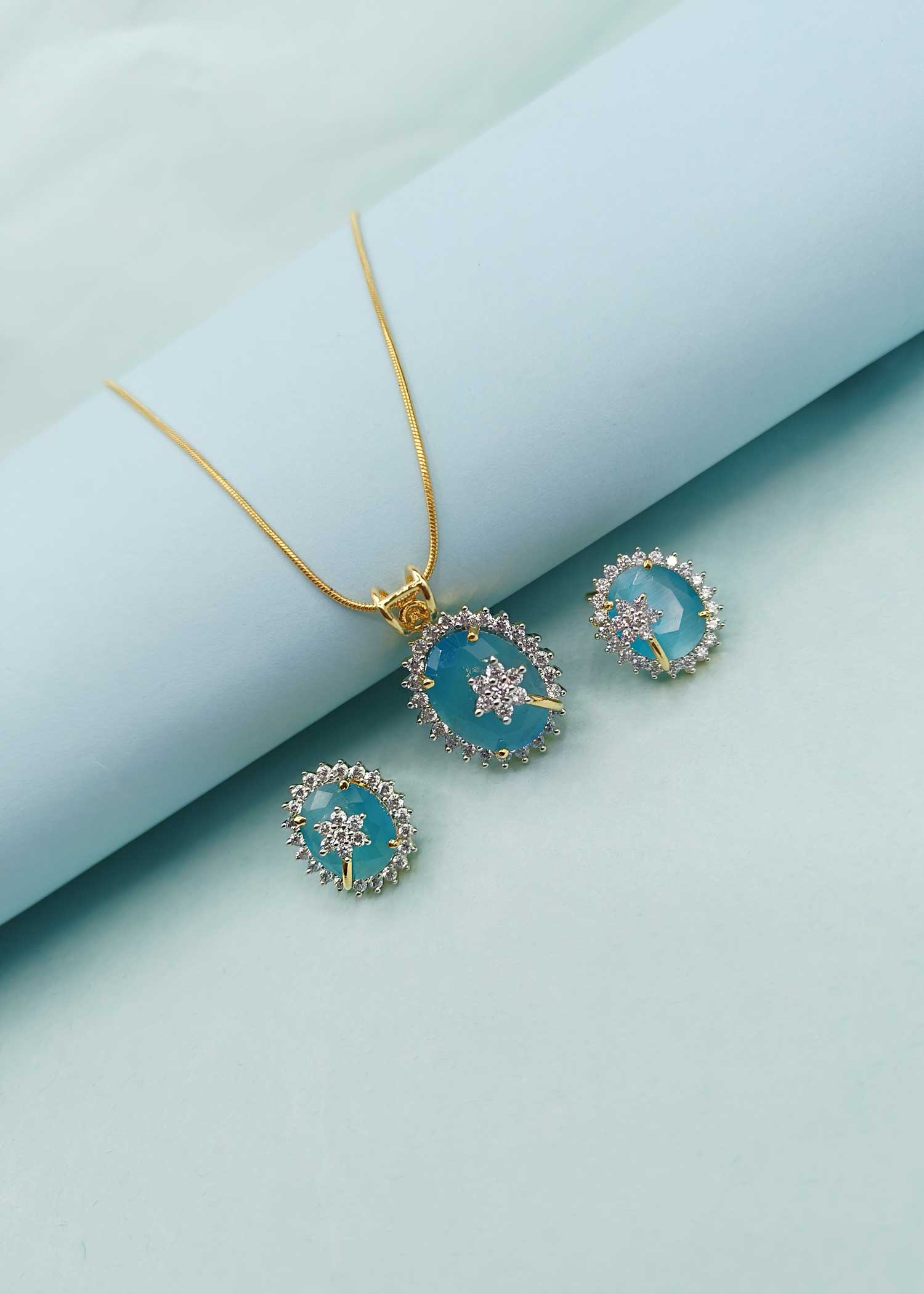 Colorful Cubic Zircon Oval Shape Pendant Set With Chain