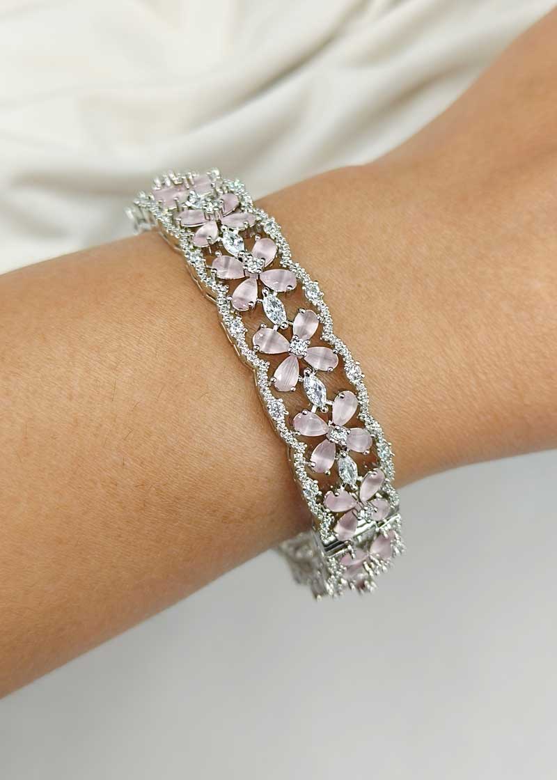 Cubic Zircon Colorful Baguette Diamond Openable Bangles (Pair)