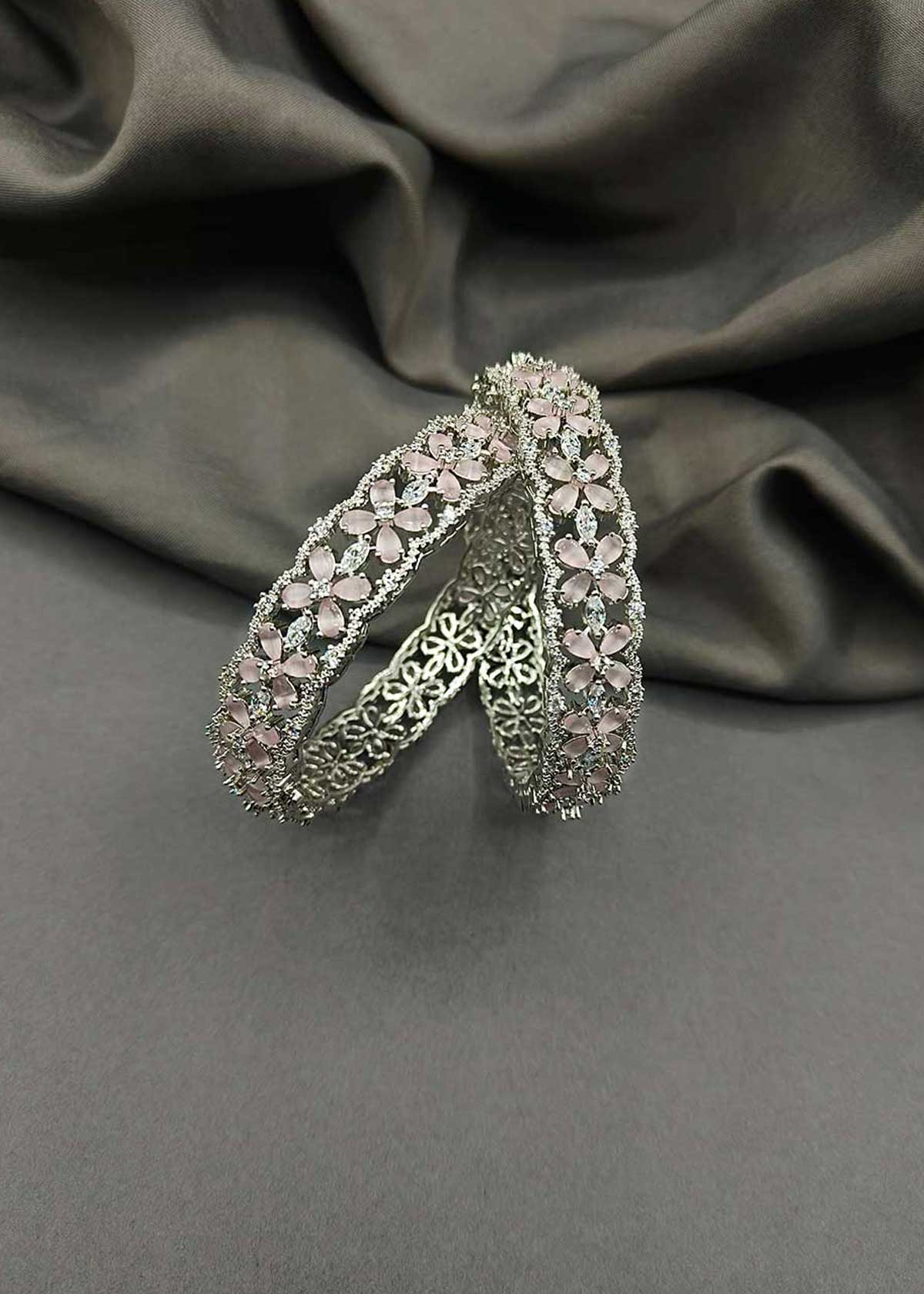Cubic Zircon Colorful Baguette Diamond Openable Bangles (Pair)