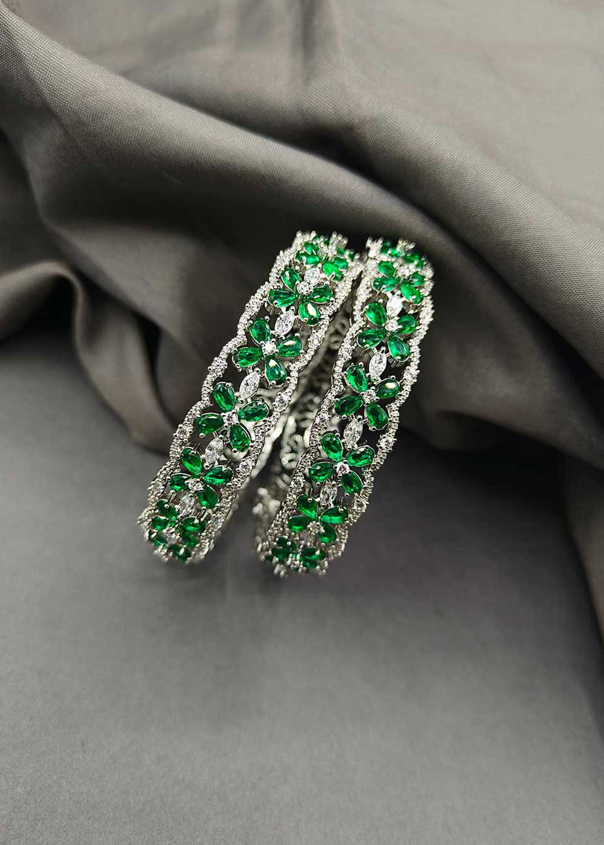 Cubic Zircon Colorful Baguette Diamond Openable Bangles (Pair)