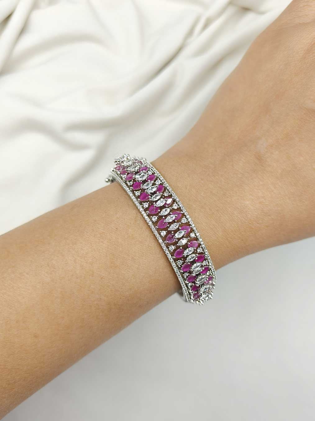 Marquise Diamond Silver Plated Ruby And Purple Openable Bangles