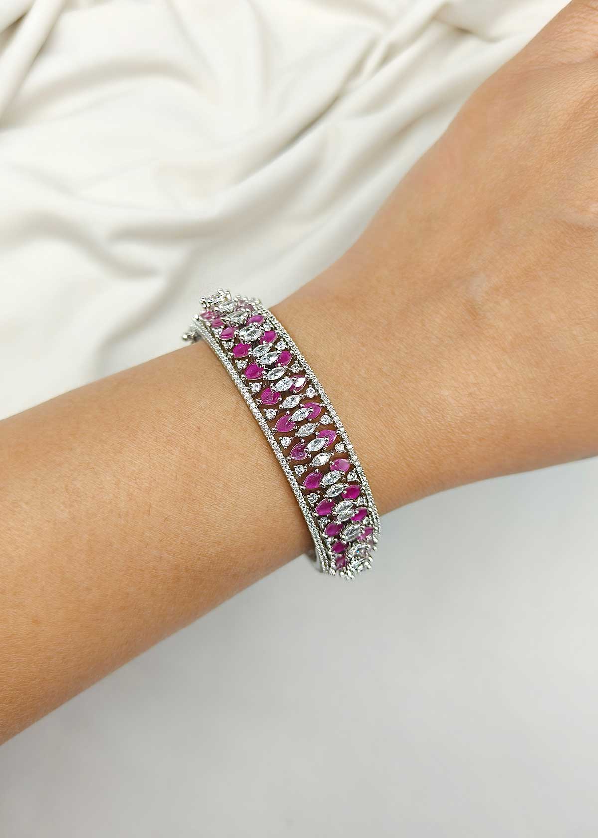 Colourful Marquise Diamond Silver Plated Openable Bangles (Pair)