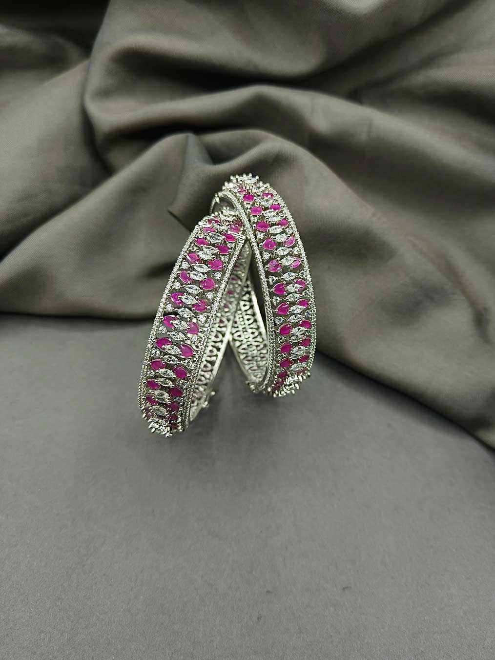 Marquise Diamond Silver Plated Ruby And Purple Openable Bangles