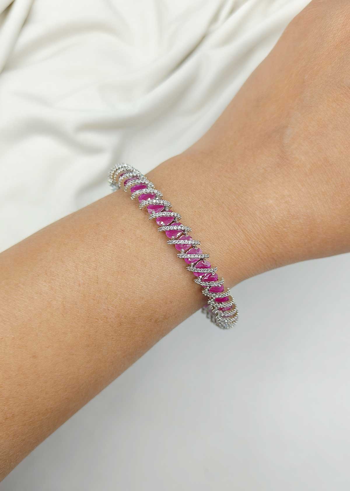 Cubic Zircon Silver Plated Colorful Bangles (Pair)