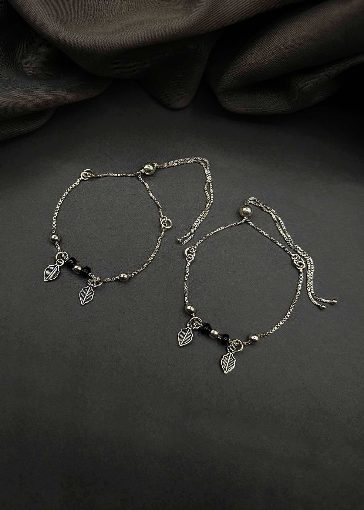 92.5 Sterling Silver Leaf Design Delicate Fully Adjustable Payal/Anklet