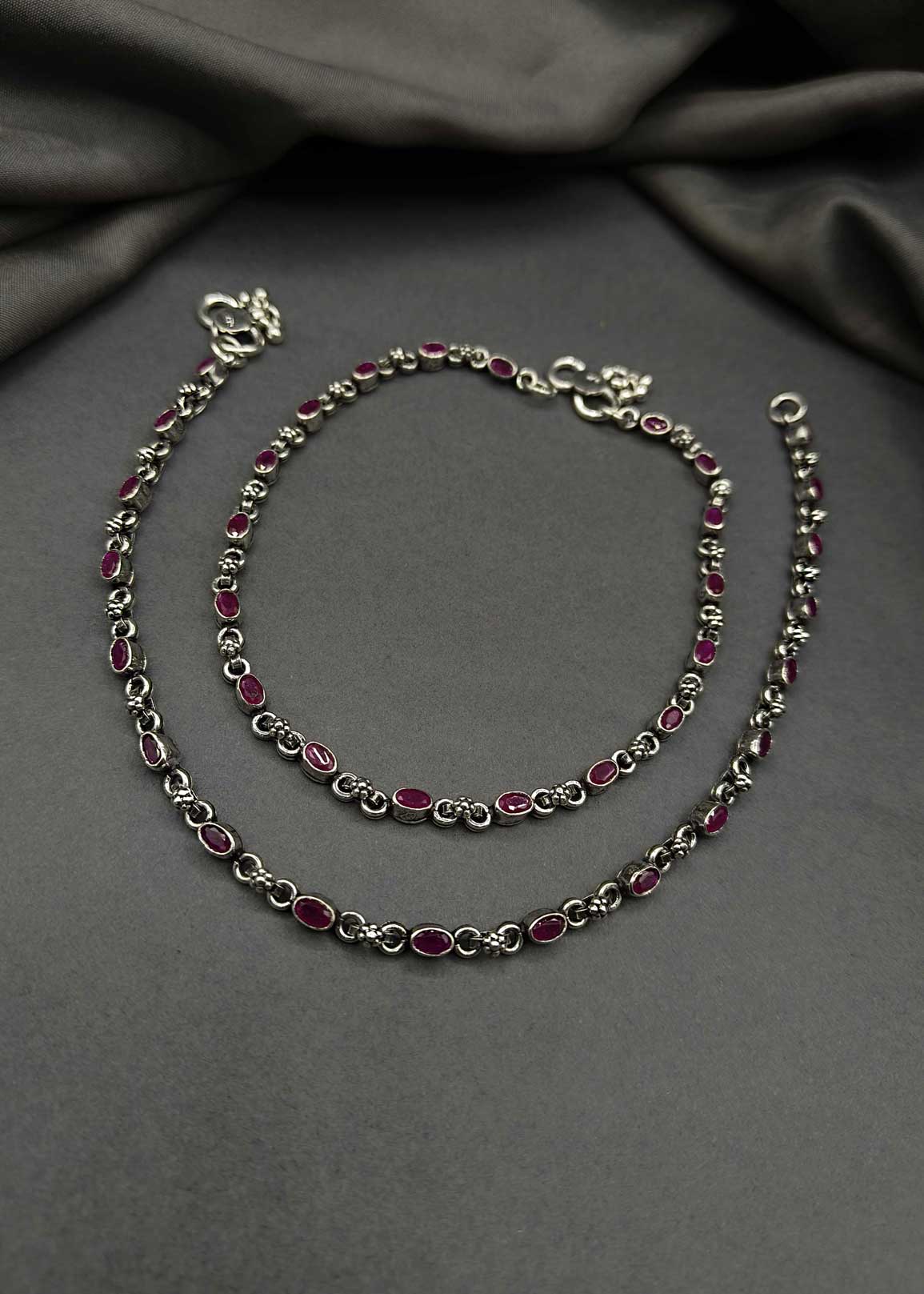 92.5 Sterling Silver Ruby Stone Delicate Payal/Anklet