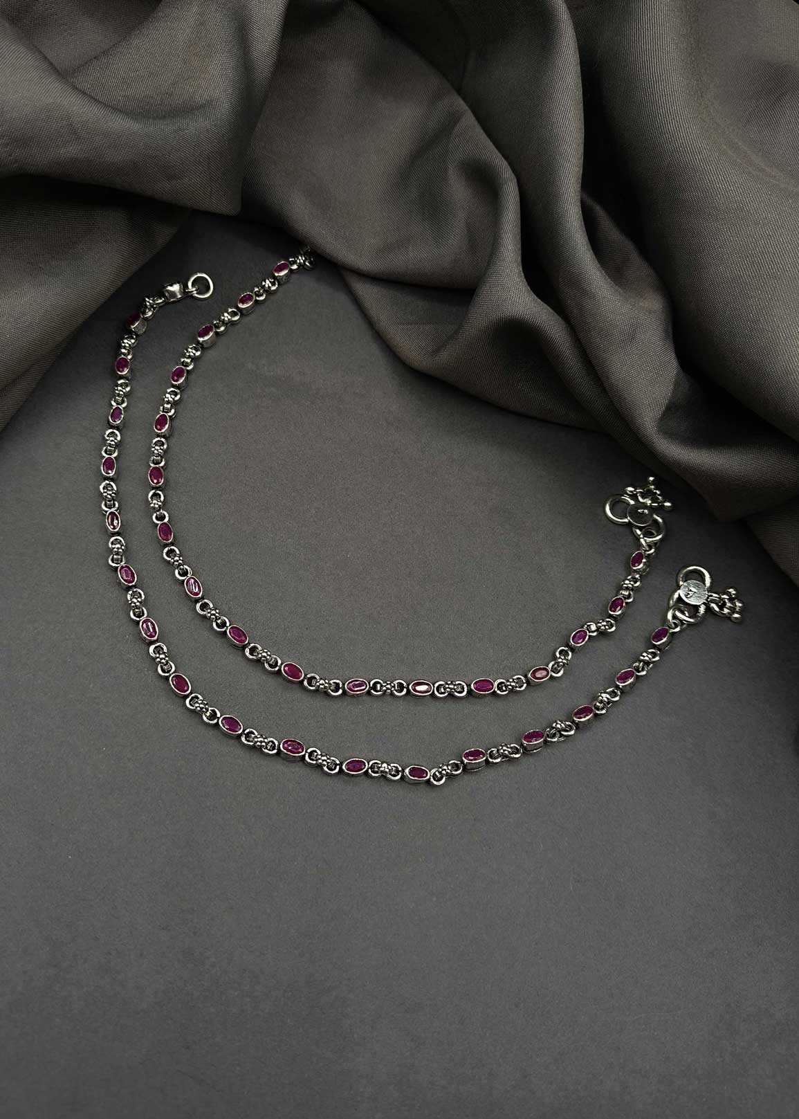 92.5 Sterling Silver Ruby Stone Delicate Payal/Anklet