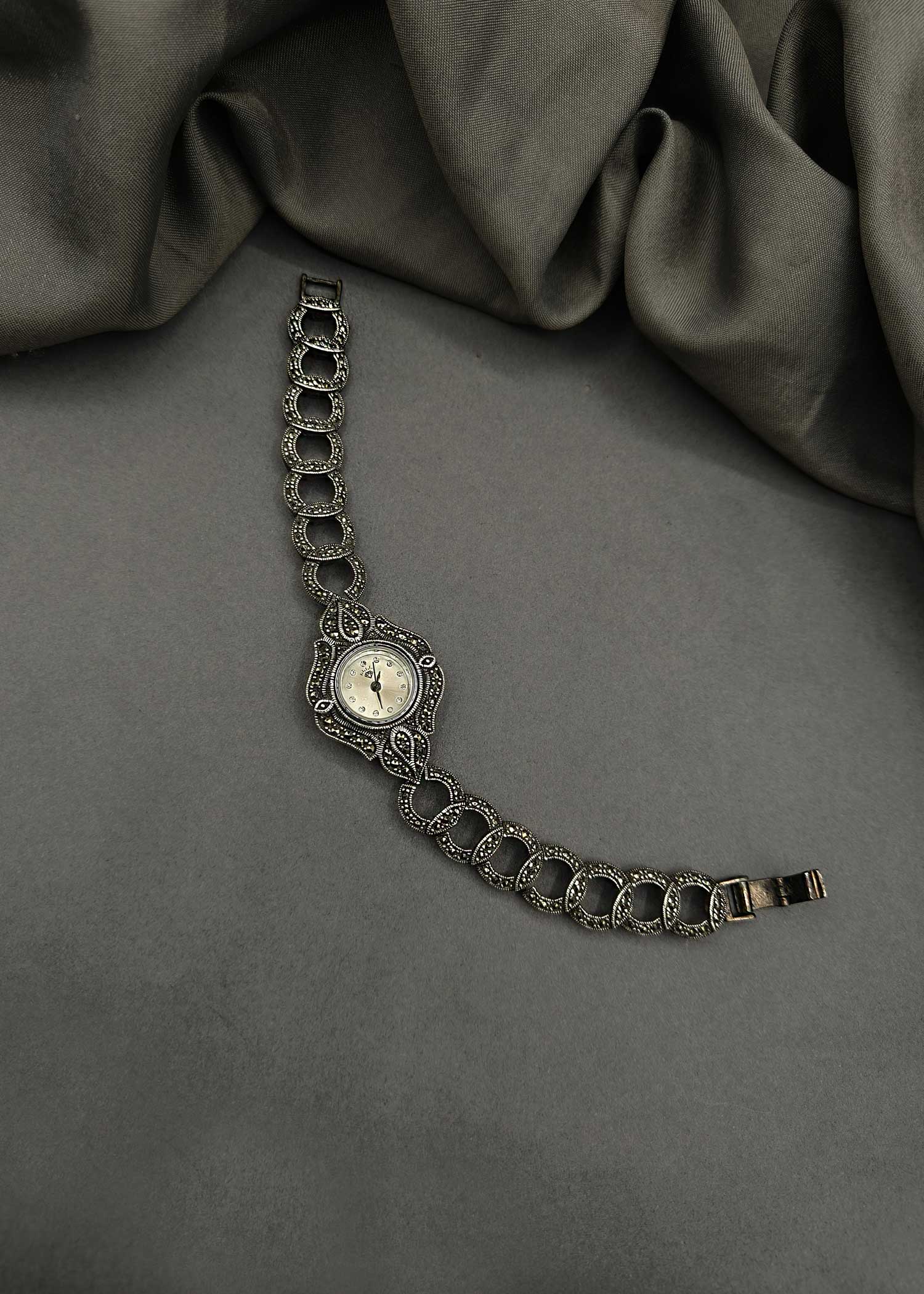92.5 Sterling Silver Marcasite Stone Vintage Style Women Watch