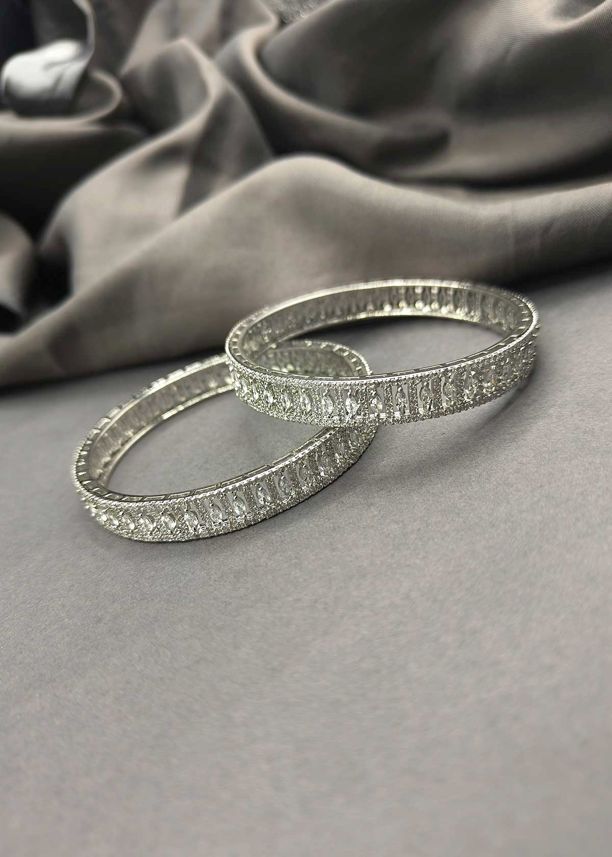 Cubic Zircon With Marquise Stone Bangle (Pair)