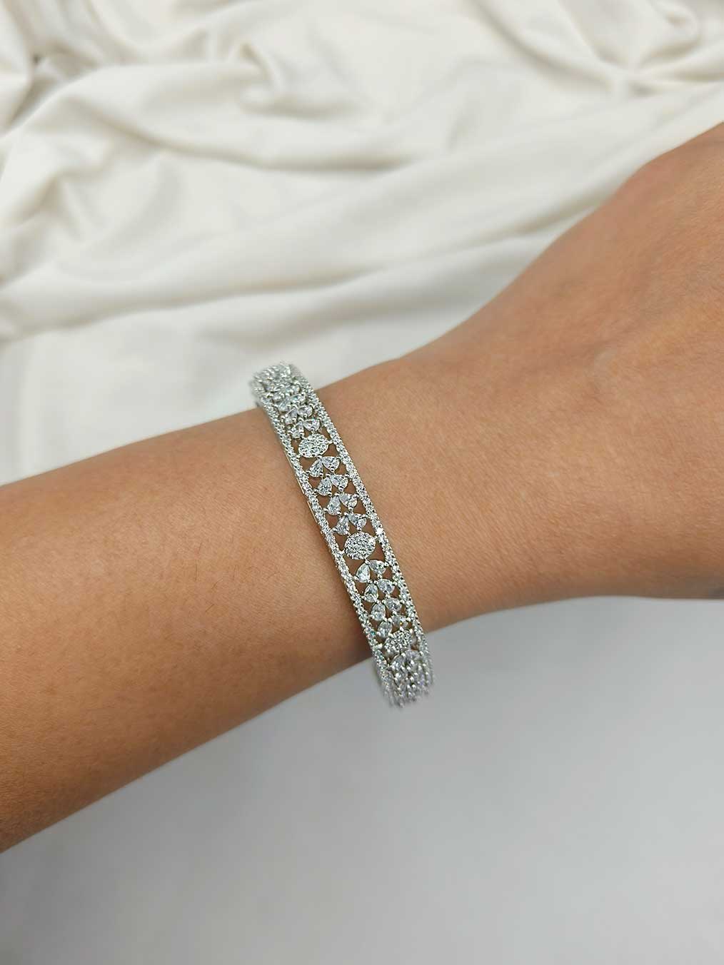 Cubic Zircon Silver Plated Designer Bangle