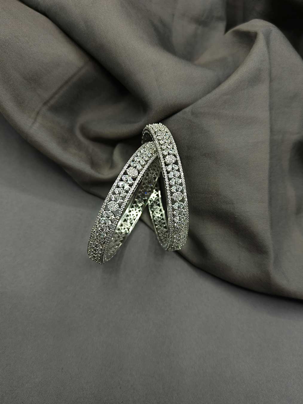 Cubic Zircon Silver Plated Designer Bangle