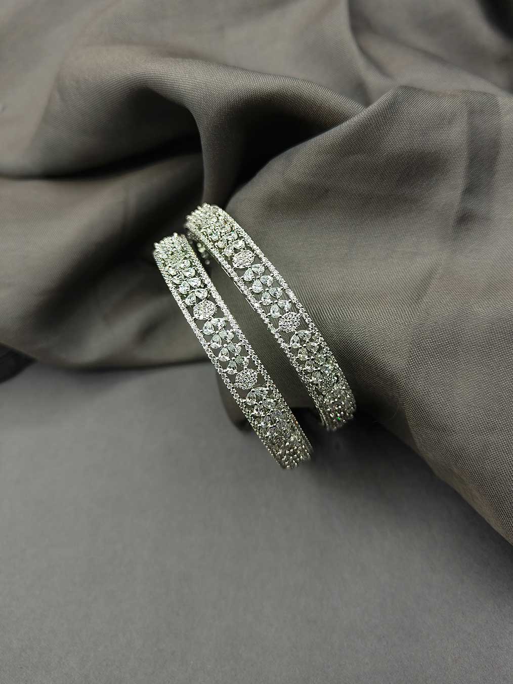 Cubic Zircon Silver Plated Designer Bangle