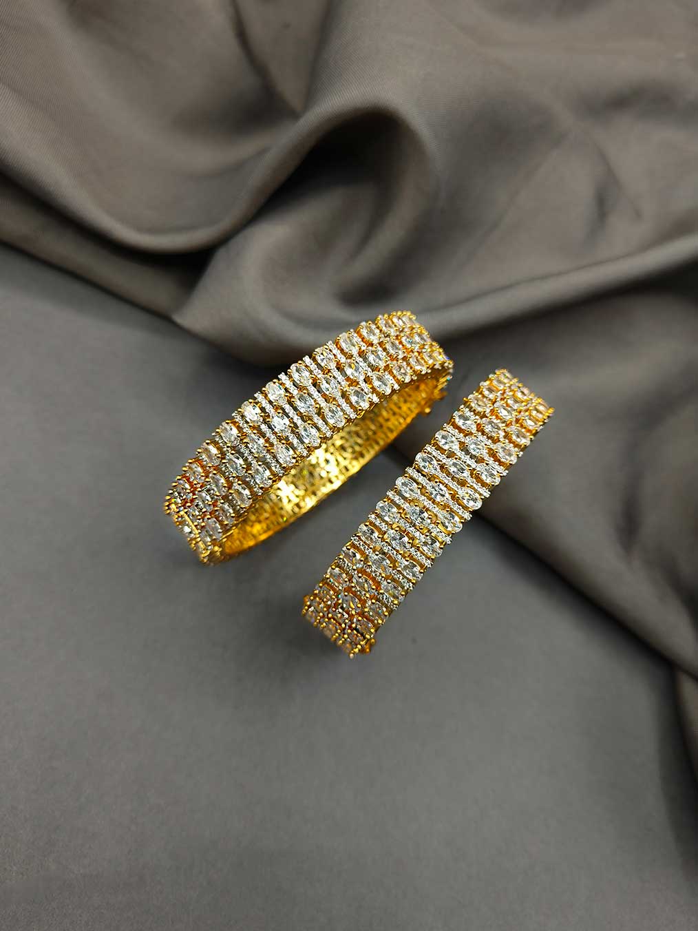 Cubic Zircon Gold-Silver Plated Broad Bangle