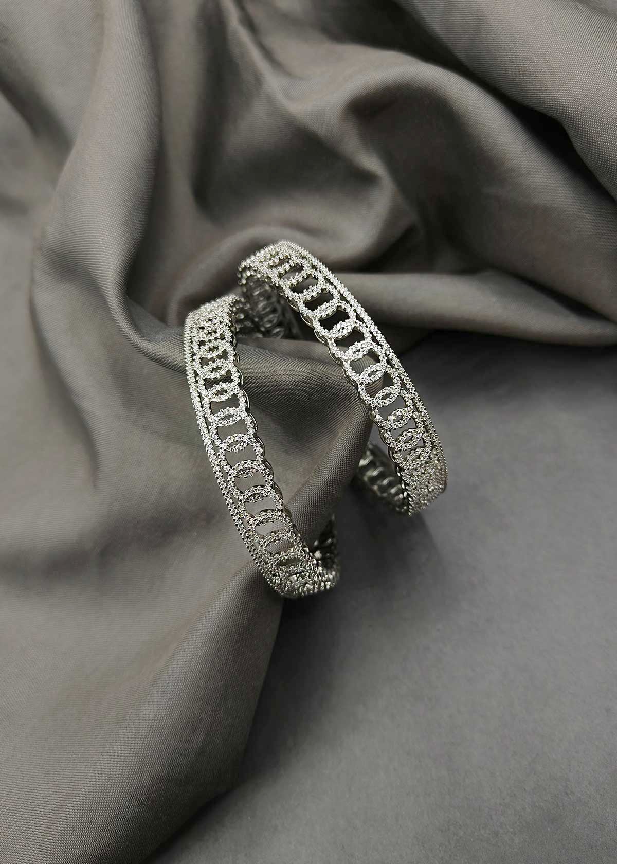 Cubic Zircon Round Design Delicate Women Bangles (Pair)