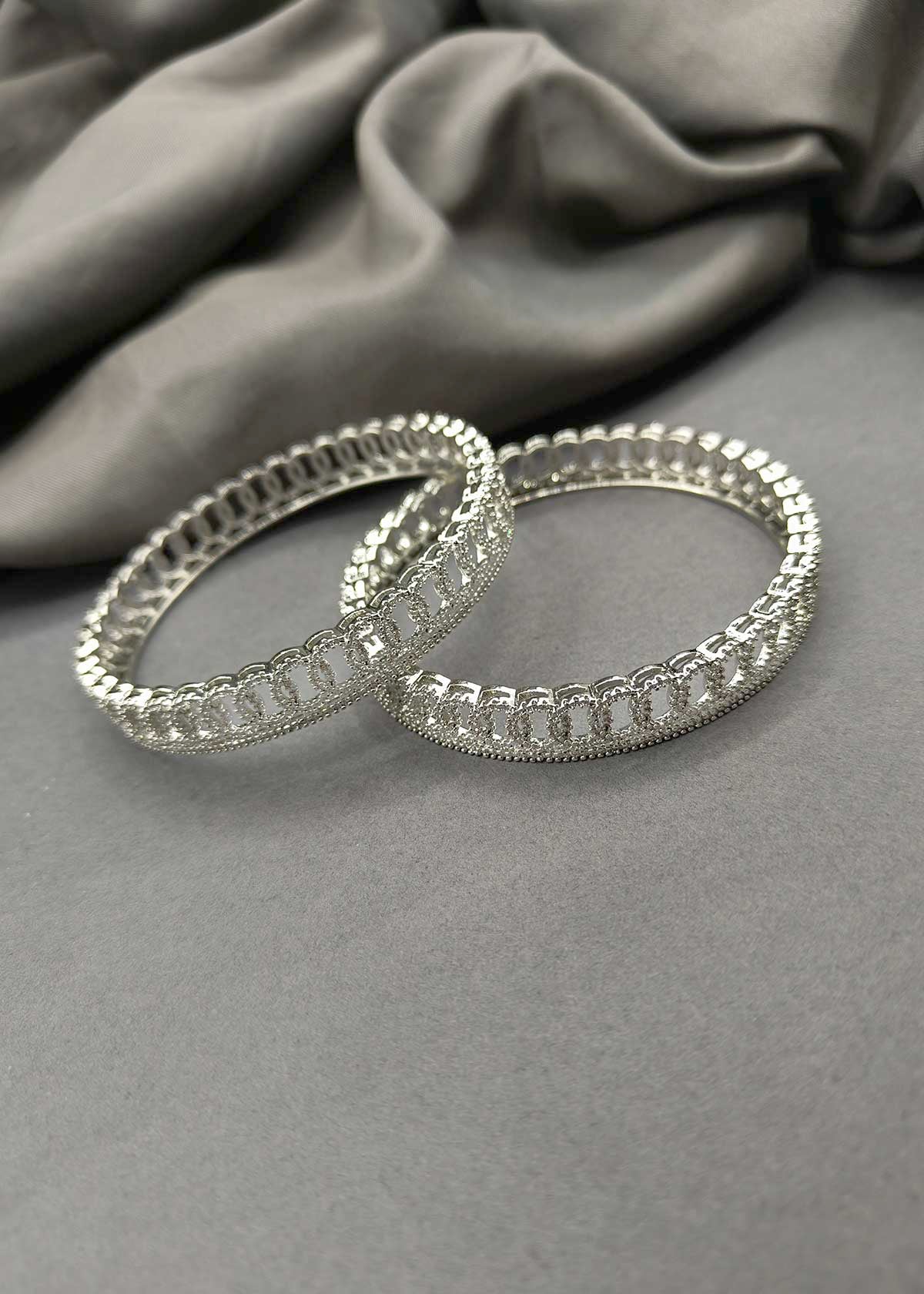 Cubic Zircon Round Design Delicate Women Bangles (Pair)