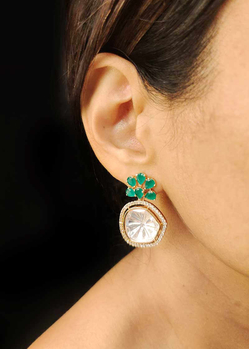 Gold Plated Elegant Floral Kundan And Cubic Zircon Pendant Set With Chain