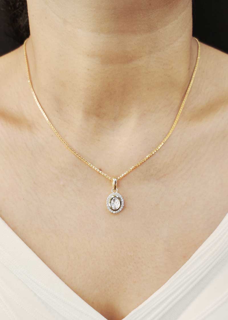 Cubic Zircon Kundan Gold Plated Small Pendant Set