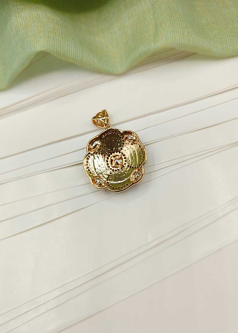 Cubic Zircon Floral Design Gold Plated Kundan Pendant Set