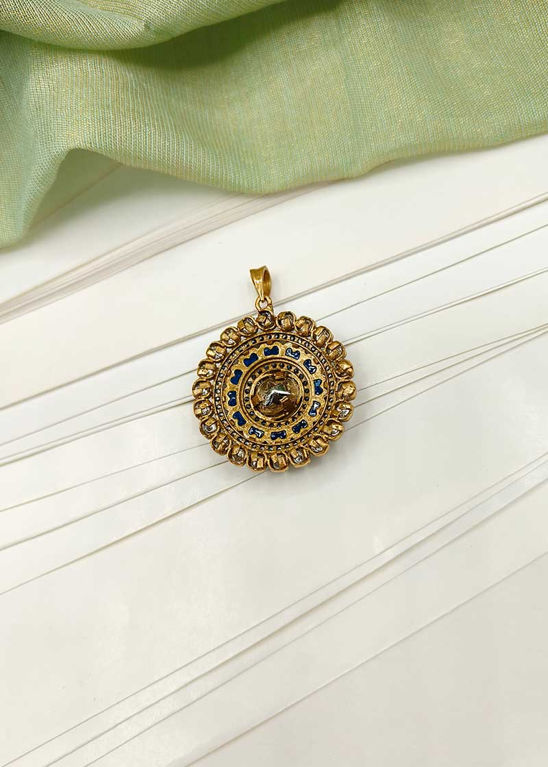 Cubic Zircon Floral Design Gold Plated Kundan Pendant Set