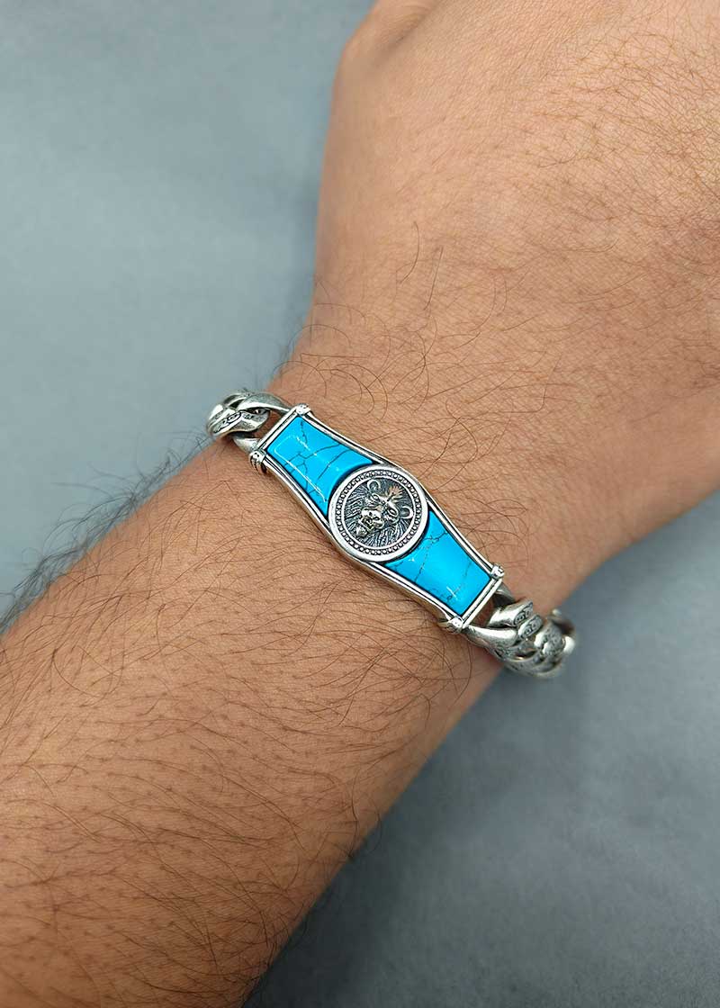 92.5 Sterling Silver Lion Face Men's Loose Bracelet