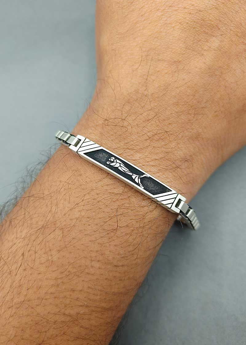 92.5 Sterling Silver Panther Designer Men's Loose Bracelet