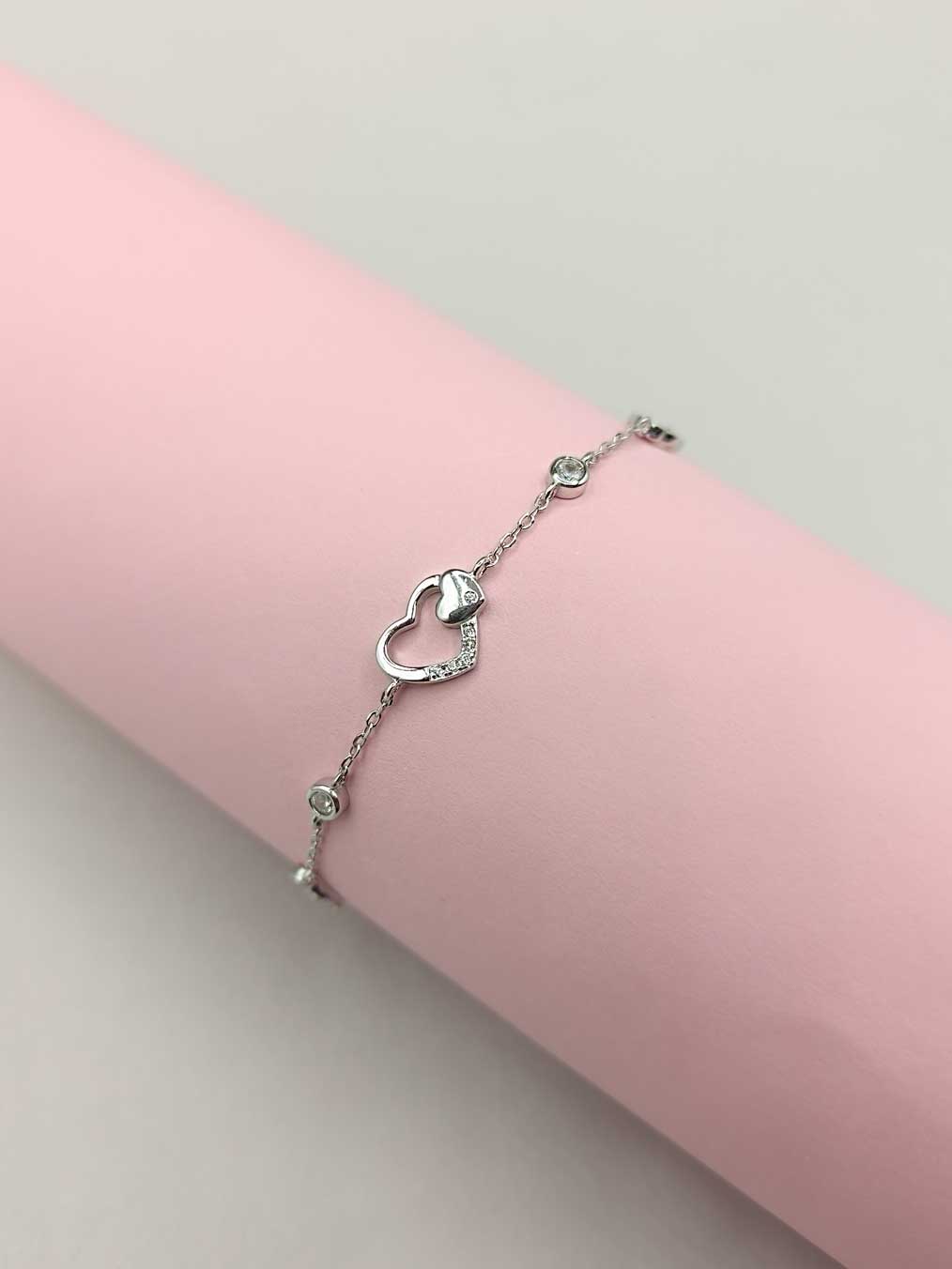 92.5 Sterling Silver Heart Shape Women Loose Bracelet