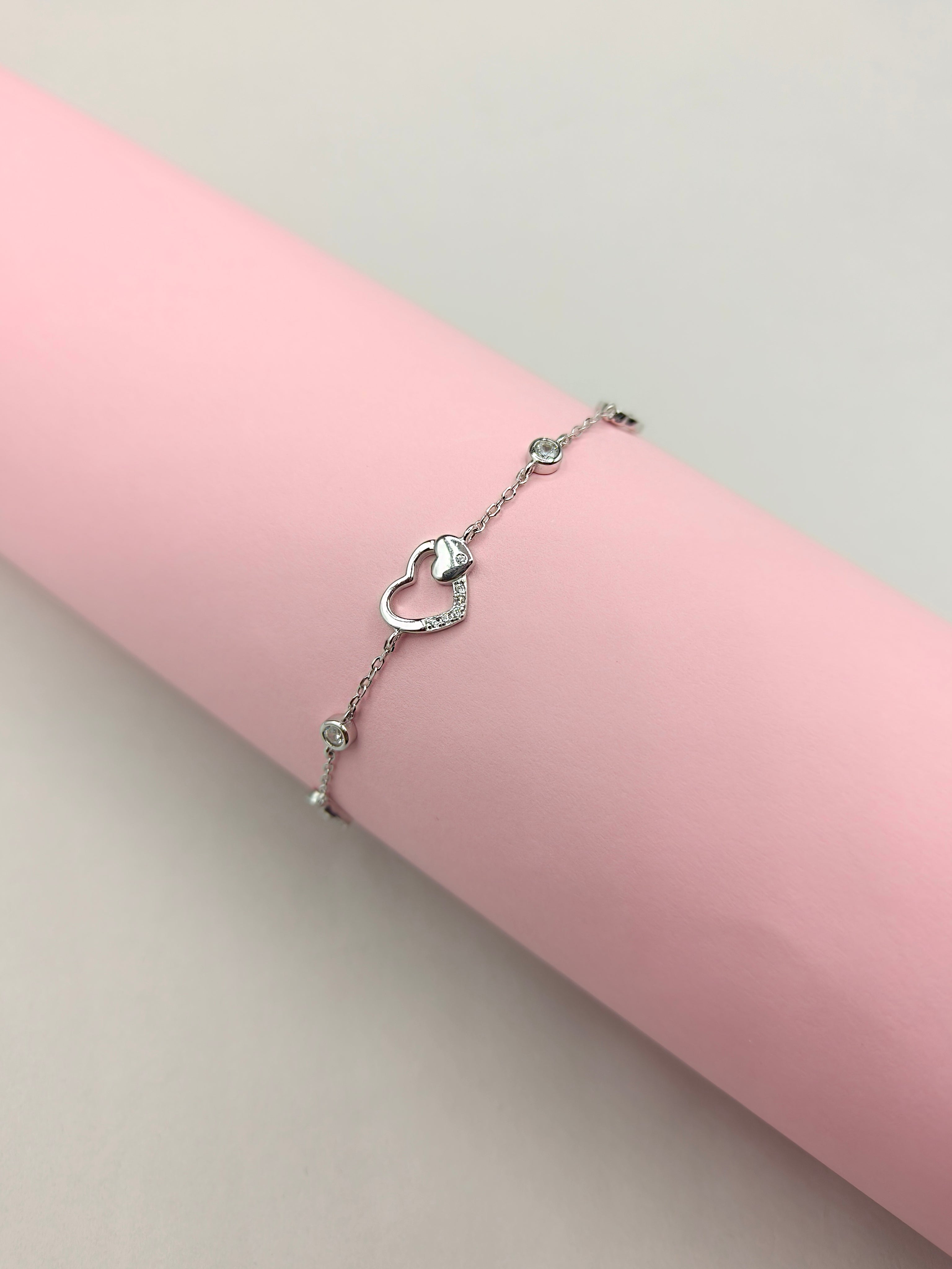92.5 Sterling Silver Heart Shape Women Loose Bracelet