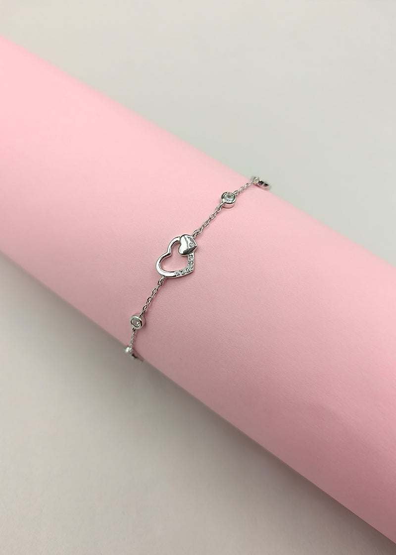 92.5 Sterling Silver Heart Shape Women Loose Bracelet
